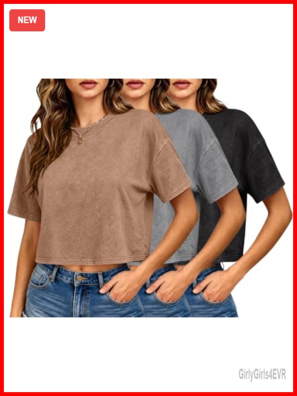 Women's Acid Wash Cropped Tee Cotton Crewneck Crop Top Casual Summer